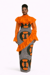 Orange Tiered Frill Gown
