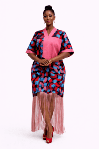 Color‑Block Fringe Tunic Dress