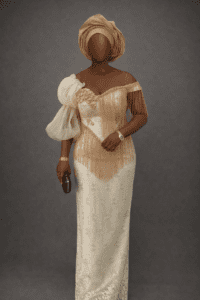 Ivory Lace Off‑Shoulder Gown with Gele