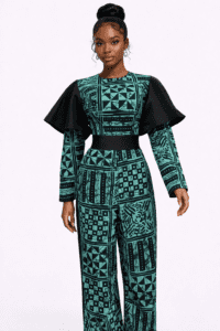 Teal Cape‑Sleeve Jumpsuit