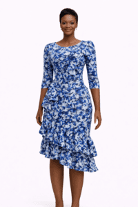 Blue Floral Ruffle Dress
