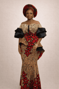 Gold & Crimson Peplum Gown