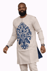 Beige Kaftan with Swirl Embroidery