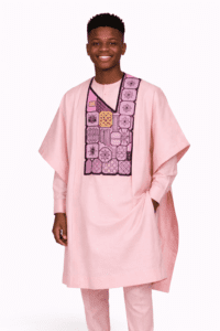 Pink Agbada with Embroidered Panel
