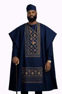 Navy Embroidered Agbada