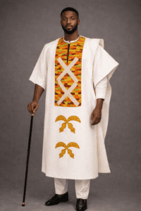 Cream Agbada with Kente Motif
